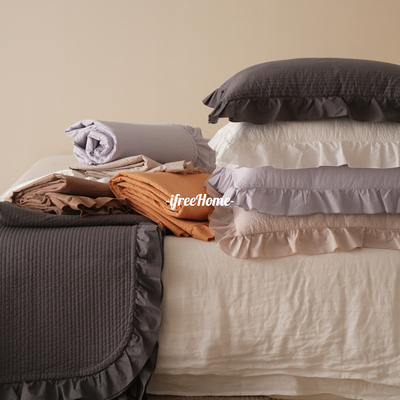 ifreeHome韩系简约全棉床盖三四件套A类纯棉绗缝床盖皱纱被套床品