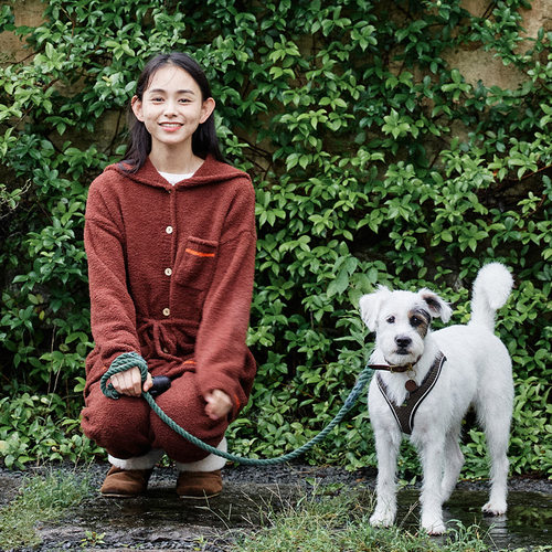 半边绒腰绳家居服睡衣套装