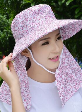 夏季女防紫外线遮阳帽太阳帽骑车防风帽防晒遮脸帽子采茶帽布帽