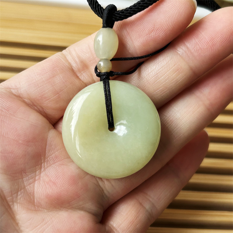 天然黄白老玉平安扣吊坠项链一物一图正品A货和田玉厚平安扣挂件
