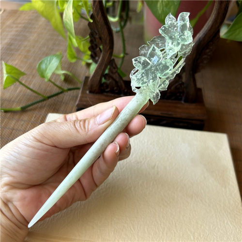 天然岫玉发簪蓝冰百合玉簪原物实拍正品岫岩玉石天青冻发簪玉簪子