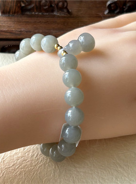 天然和田玉烟紫玉手链一物一图圆珠配葫芦正品新疆和田玉单圈手串