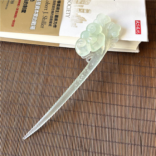 天然岫玉发簪冰料灵芝如意玉簪子