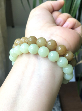 天然黄白老玉十毫米圆珠手串单圈