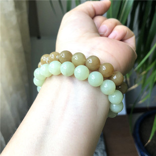 天然黄白老玉手链单圈10MM手串A货正品岫岩玉和田玉手链玉石手串