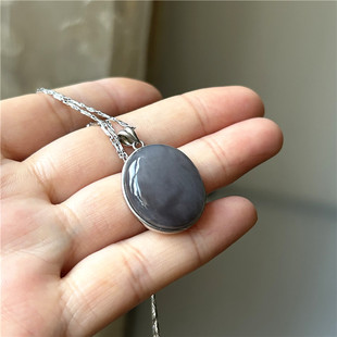 天然和田玉吊坠烟紫锁骨链925银镶玉项链实拍正品和田玉白玉挂坠