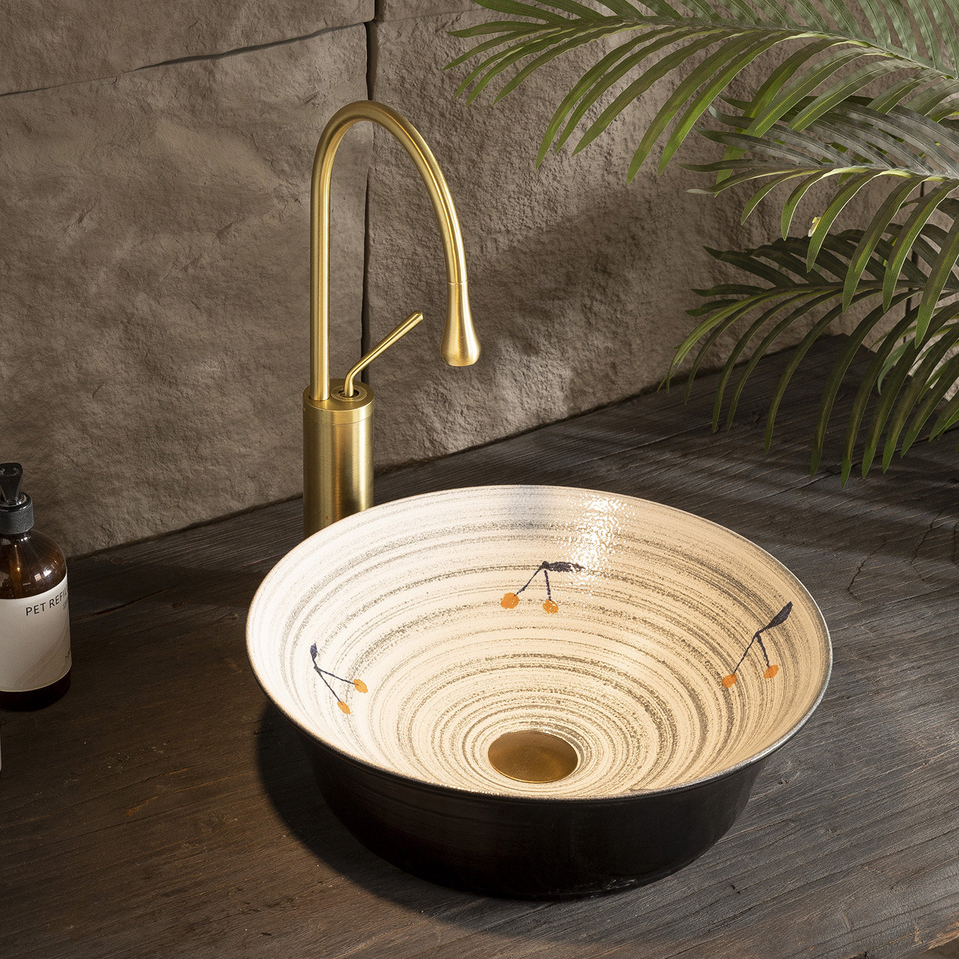 复古风圆形陶瓷台上盆手绘樱桃洗手盆高级感卫生间艺术台面洗脸盆,家装主材,台上盆,淘宝优惠券,粉丝福利购,淘宝优惠卷