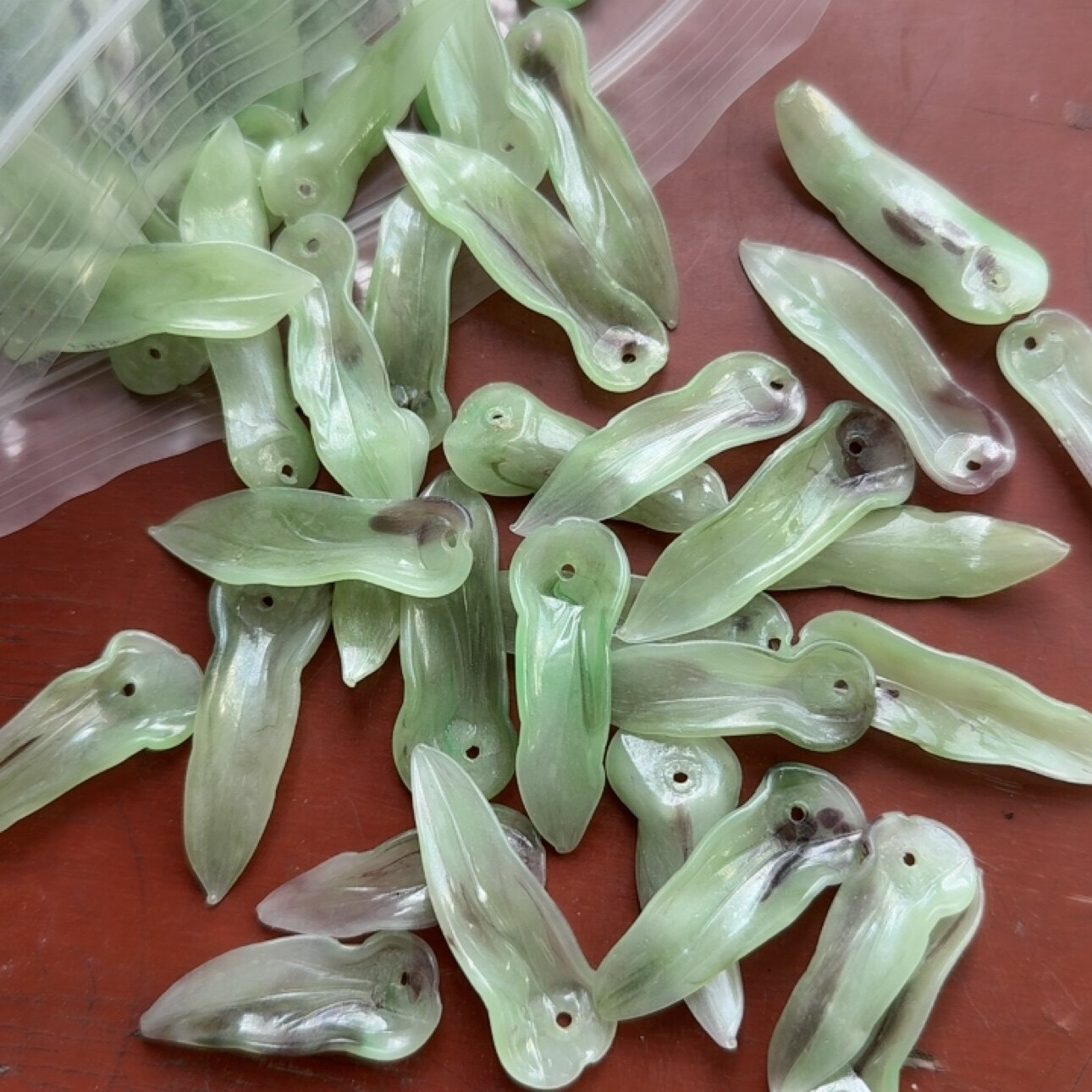 老料绝版如意带孔叶子古风头饰diy盆景手工发簪琉璃料器饰品配件