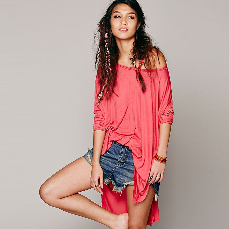 Haoduoyi European and American minimalist sexy wear long-sleeved T-shirt wild fashion cloak bat shirt shirt slit