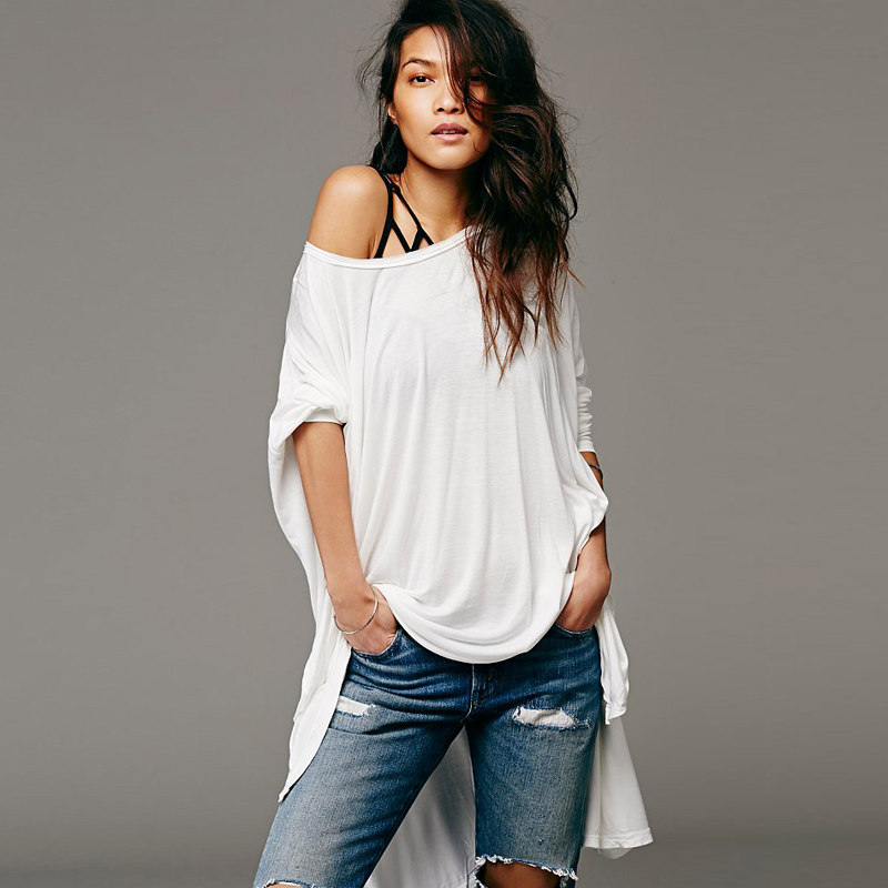 Haoduoyi European and American minimalist sexy wear long-sleeved T-shirt wild fashion cloak bat shirt shirt slit