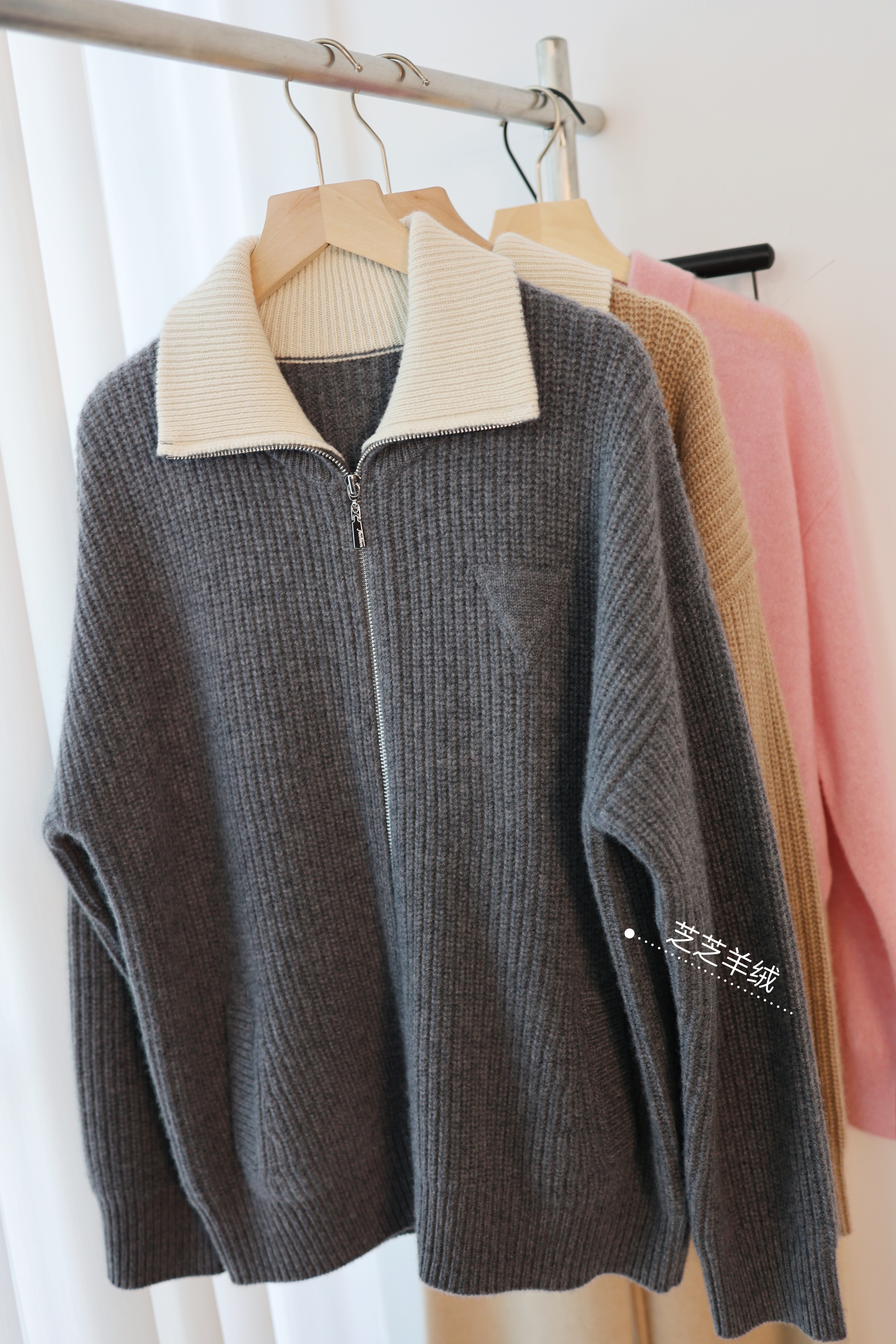 100%纯山羊绒衫星家翻领拉链开衫女宽松显瘦针织外套毛衣外搭上衣