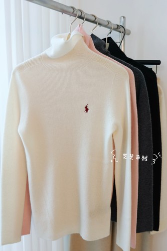 100%纯山羊绒衫小马标高领堆堆领长袖套头针织衫打底衫内搭显瘦