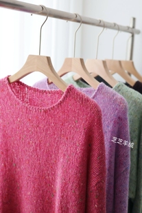 100%纯山羊绒衫花纱圆领长袖套头衫针织衫毛衣宽松休闲百搭上衣