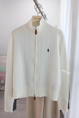 100%纯山羊绒衫小马标麻花半高领休闲双拉链开衫毛衣外套针织衫