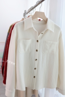 高端纯山羊绒老钱风轻奢通勤文艺复古粗纺双面羊绒衬衫针织衫女