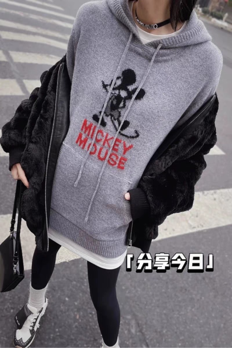 百分百纯山羊绒连帽卡通休闲卫衣款针织衫毛衣软糯保暖