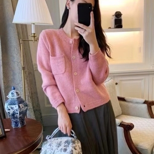 百分百纯山羊绒衫秋冬女单排扣针织开衫上衣小香风气质套头外套