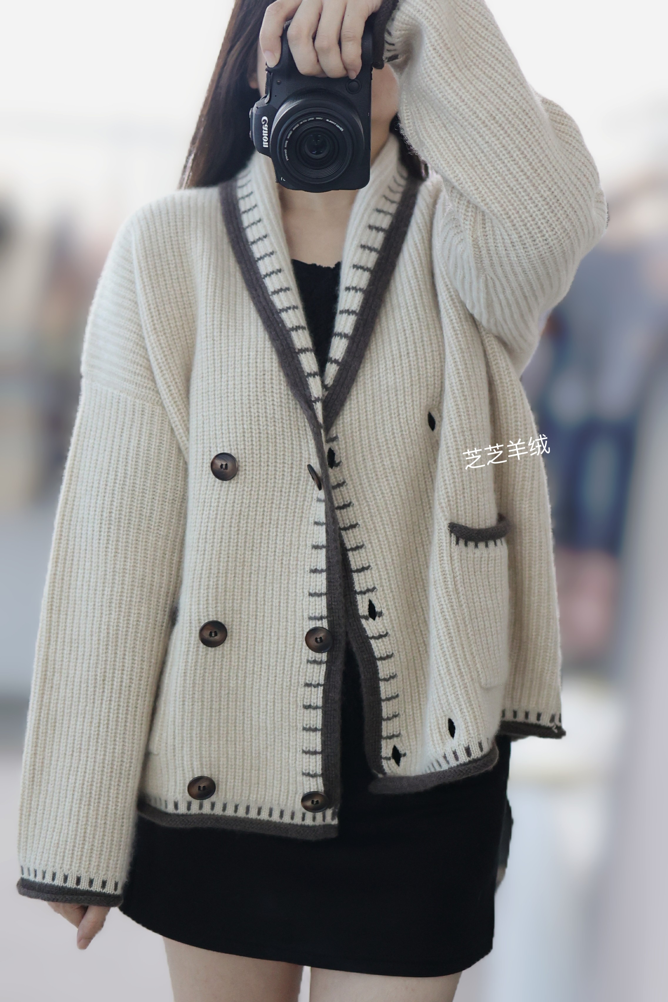 100%纯山羊绒衫撞色双排扣V领针织开衫女宽松毛衣外套加厚,女装/女士精品,毛针织衫,淘宝优惠券,粉丝福利购,淘宝优惠卷