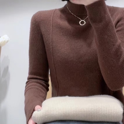 百分百纯山羊绒半高领打底衫针织衫纯色内搭软糯保暖亲肤