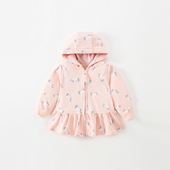 儿童春秋外套中小童女孩连帽拉链衫 女童秋冬卫衣洋气纯棉上衣粉色