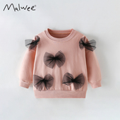 malwee女童卫衣春秋新款 休闲上衣 甜美洋气好看蝴蝶结宽松儿童长袖