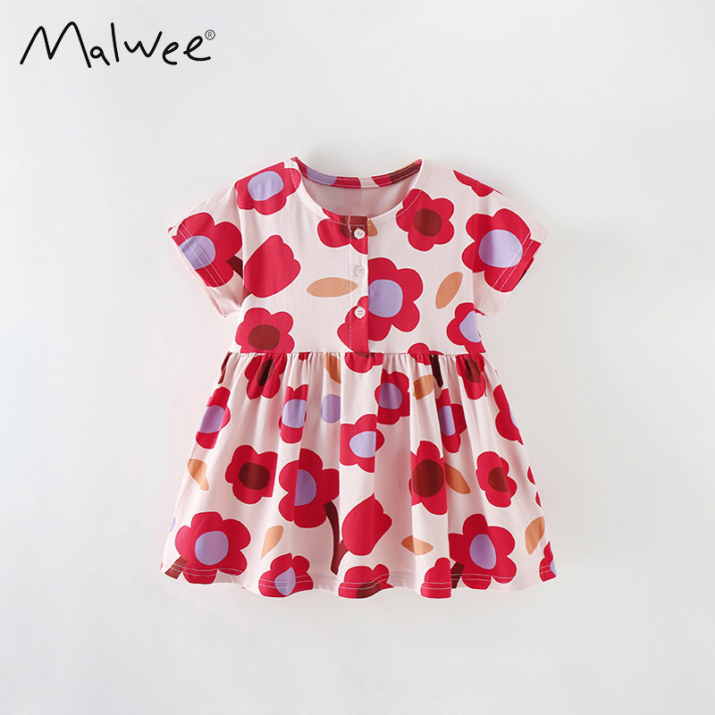 malwee儿童短袖连衣裙夏季新款洋气可爱印花纯棉欧美中小童公主裙