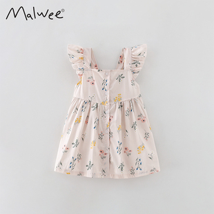 洋气好看欧美公主裙儿童裙子 新款 malwee女童吊带飞袖 连衣裙夏季