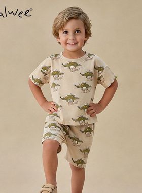 跨境malwee男童两件套夏装新款欧美中小童圆领短袖松紧腰裤子套装