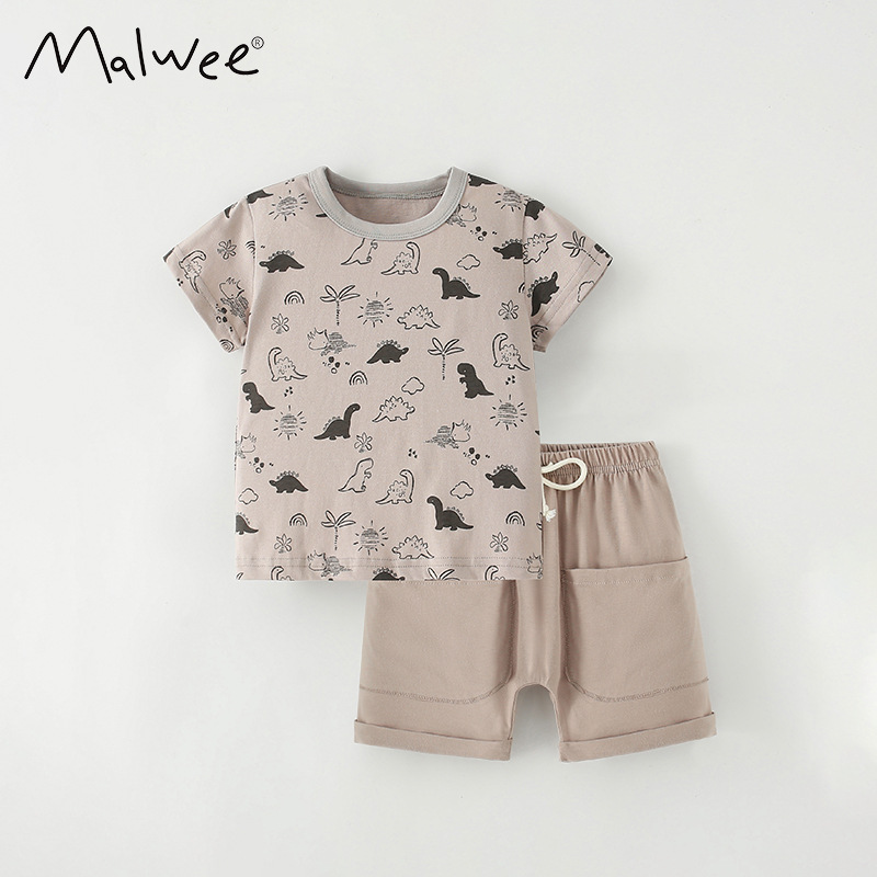malwee男童套装夏季新款欧美中小童宝宝休闲圆领短袖短裤两件套