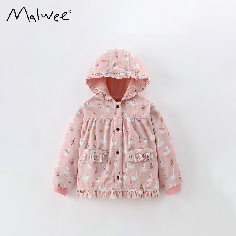 女童加绒休闲外套欧美秋冬新款儿童甜美洋气连帽开衫加厚保暖上衣