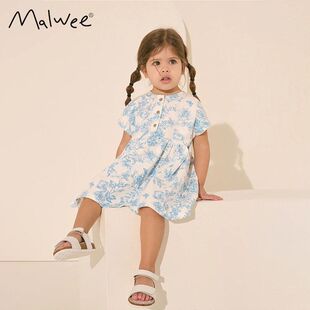 裙子 欧美中小童可爱小女孩圆领短袖 跨境malwee女童连衣裙夏装 新款