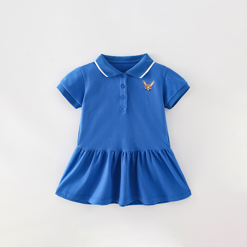 2024夏装新款女童短袖连衣裙简约风POLO领纯棉公主儿童女宝宝裙子