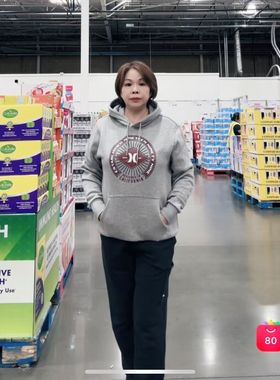 Lisa姐姐美国代购 hurley灰色套头连帽卫衣加绒