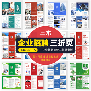 科技企业人才招聘三折页公司手册DM宣传单模板PSD/AI/CDR设计素材