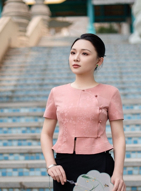 曼丽粉新中式国风改良傣族服饰女款气质上衣裙子套装工作服