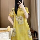 国风复古盘扣气质年轻款 新中式 改良旗袍宽松连衣裙女 新款 夏季