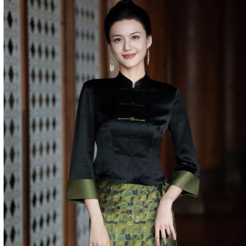 金多唐装应季初秋爆款气质中式改良傣装女装黑色中国风复古套装