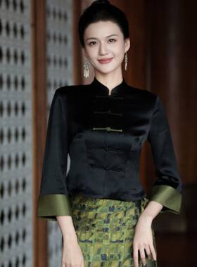 金多唐装应季初秋爆款气质中式改良傣装女装黑色中国风复古套装