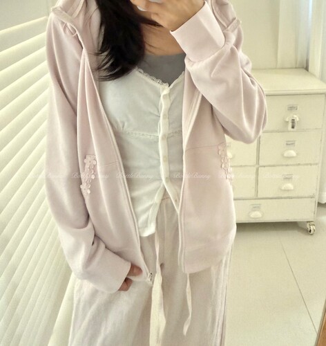 BottleBunny*早秋正肩款定染花朵浅浅粉外套