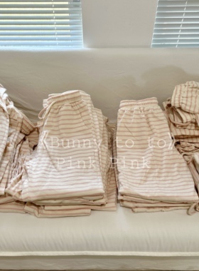 （BottleBunny）100%全棉裤粉色条纹裤遛弯裤