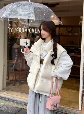 Adan 立领90白鸭绒羽绒马甲外套冬季加厚保暖休闲宽松无袖上衣女