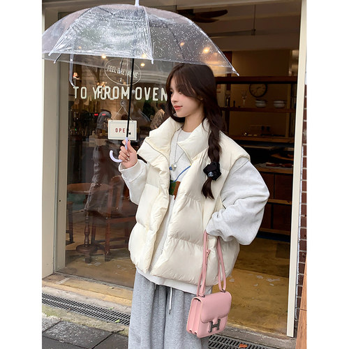 Adan 立领90白鸭绒羽绒马甲外套冬季加厚保暖休闲宽松无袖上衣女