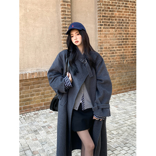 立领羊毛毛呢外套外套女 宽松廓形感长款 Adan 环扣双面呢大衣冬季