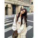 Adan麻花圆领白色毛衣女秋冬韩系复古宽松慵懒设计感加厚针织上衣