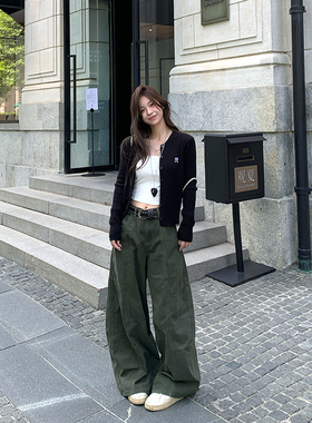 Adan 军绿色工装裤秋季复古韩系宽松休闲显瘦百搭设计感阔腿裤女