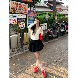 高腰显瘦百搭显腿细气质蓬蓬A字短裙女 新款 Adan 黑色花苞裙夏季