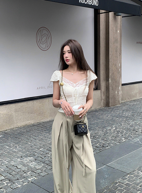 Adan 芭蕾短袖夏季纯欲风修身显瘦百搭气质设计感通勤打底T恤女