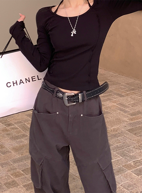 Adan 铆钉皮带百搭美式复古个性设计感装饰辣妹黑色金属配饰腰带