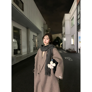 DDang灰驼色双面呢大衣冬季复古韩系宽松廓形感西装领羊毛外套女