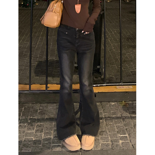 弹力百搭喇叭裤 Adan烟灰色高腰修身 美式 秋冬新款 女 加绒微喇牛仔裤